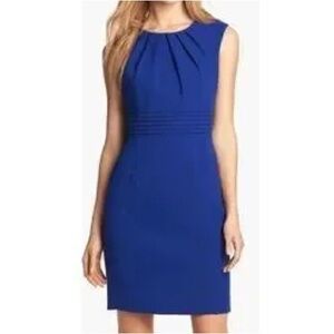 Women’s Sapphire Royal Cobalt Blue Cap-Sleeve Pleated Sheath Dress Size 10